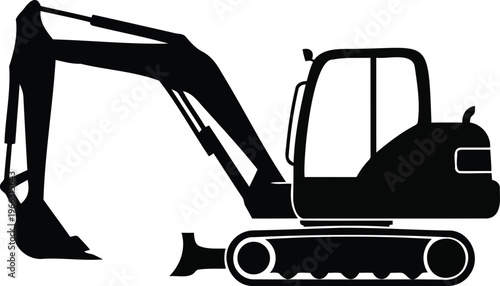 Compact Tracked Mini Excavator Construction Vector Silhouette