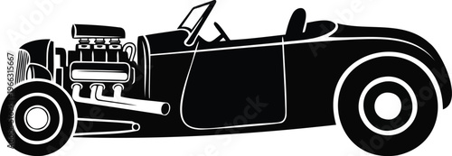 Classic Hot Rod Roadster Custom Car Minimal Vector Silhouette