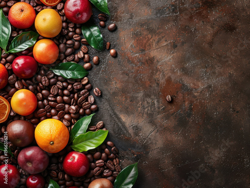 Coffee beans fruits background