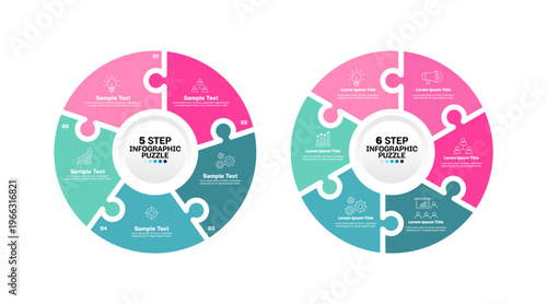 circle diagram infographic 5, 6 option step puzzle for template presentation business, web, annual, poster, etc. vector editable 