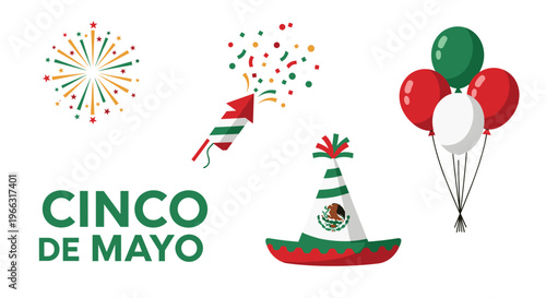 Vibrant celebration elements with balloons party hat confetti for festive events