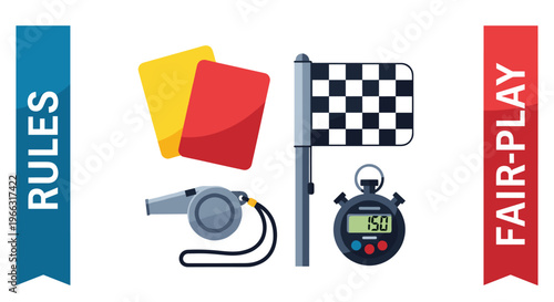 Illustration depicting fair play sports rules and referee equipment