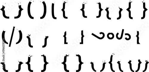 Abstract Grunge Vector Collection of Distressed Brackets, Parentheses, and Typographic Punctuation Symbols