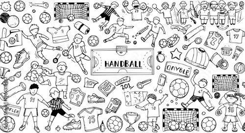 Handball Doodle Illustration: Sketch Style Sports Vector Art