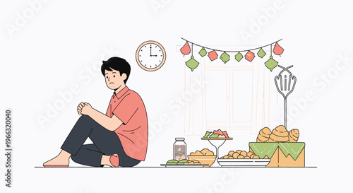 Man sitting with laptop beside dessert table.