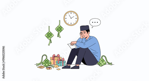Man Sitting with Money and Clock.