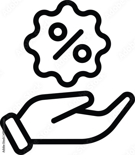 Hand Holding Discount Percentage Badge Line Icon
