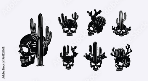Black skulls with cactus designs