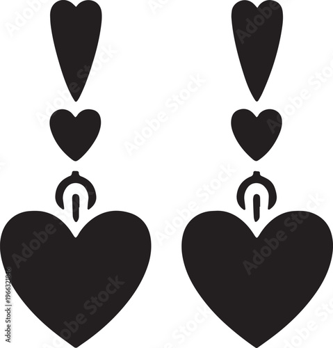 Pair of dangling heart shaped earrings silhouette for jewelry accessory fashion design