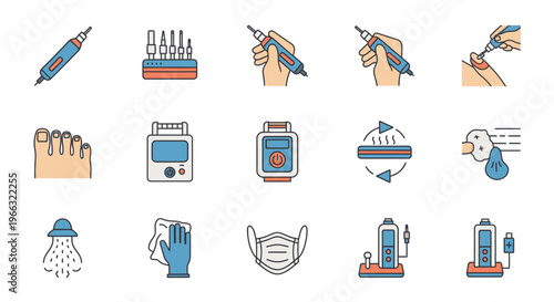 Medical Podiatry Equipment and Foot Health Icons
