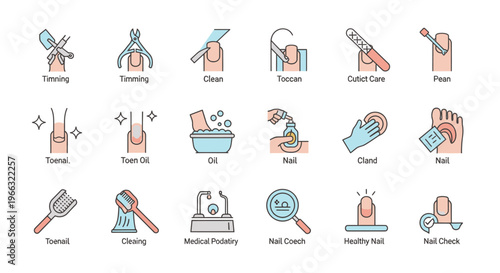 Professional Nail Care Treatment and Podiatry Procedures Icons