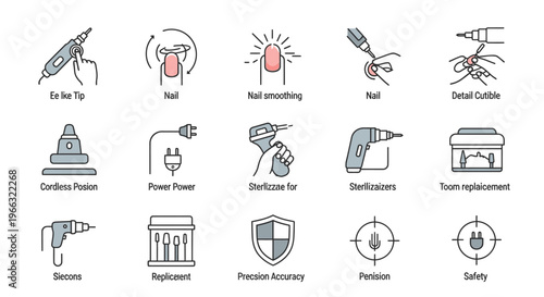 Electric Nail Drill Machine and Sterilization Equipment Icons
