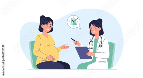Pregnant woman consults with a doctor about her health and well-being during pregnancy