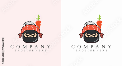 Sushi Chef Cartoon ninja Face Logo