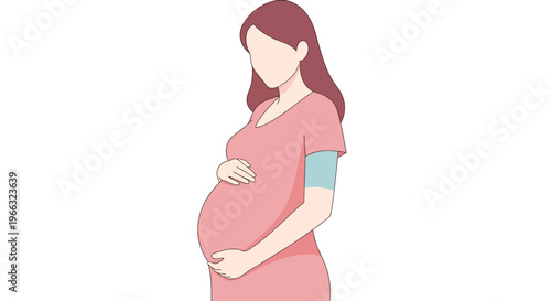 Serene illustration of a pregnant woman embracing her growing belly, a tender moment symbolizing the anticipation of motherhood and the journey of new life