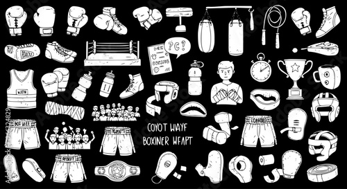 Boxing Doodle Set: Hand-Drawn Sport Icons for Training and Competition