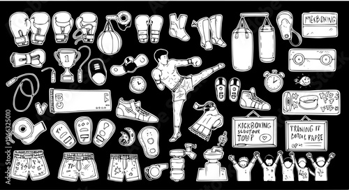 Boxing  Kickboxing Gear Vector Doodle Collection: Training Equipment  Accessories