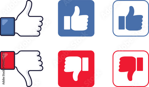 Social Media Like and Dislike Icons Set: Thumbs Up & Thumbs Down Reactions
