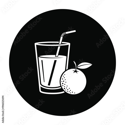 Glass of juice with straw and orange fruit on side  refreshing drink icon