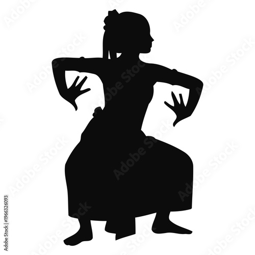 Traditional Indian Classical Dancer Silhouette in Bharatanatyam Pose for Cultural Arts Design