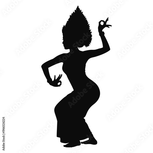 Bild auf Leinwand Traditional Apsara Dancer Silhouette in Elegant Pose Isolated on White Backgroun