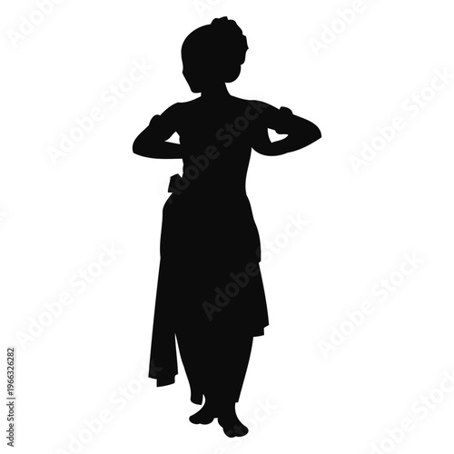 Silhouette of Traditional Indian Classical Dancer in Graceful Bharatanatyam Pose