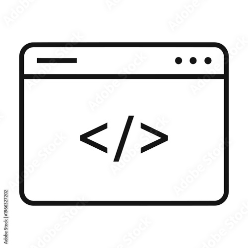 Simple line icon of a web browser window with HTML code  coding symbol icon