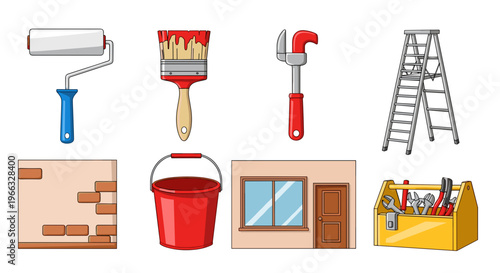 A set of colorful vector icons for home renovation and DIY projects