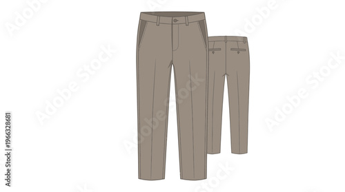 A pair of beige chino trousers shown from the front and back, isolated on a white background.
