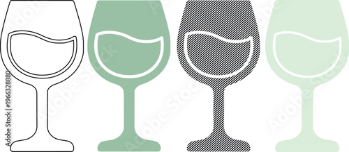 Wine Glasses Icons in Pastel and Grey Colors Isolated on White Background