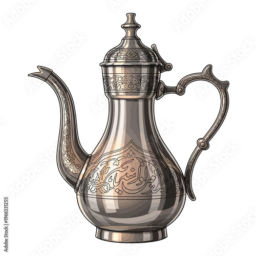 Antique Silver Coffee Pot with Ornate Engravings