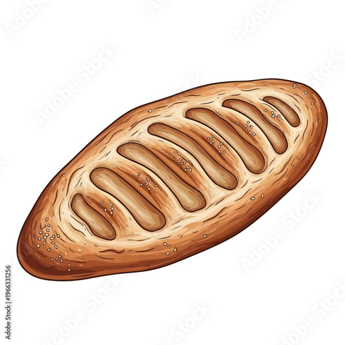 Artisan loaf of bread with scoring marks, isolated on white background