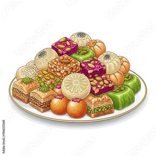 Assortment of Middle Eastern Sweets on a Plate