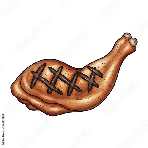 Grilled chicken leg icon, appetizing food illustration