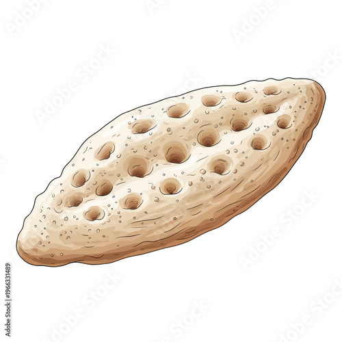 Hand-drawn illustration of a traditional flatbread with many holes