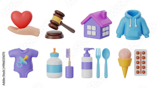 Assorted colorful baby care and grooming essentials Vector