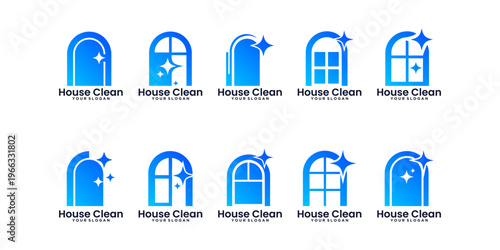 Collection of house cleaning logos with modern vector style, perfect for cleaning services, home maintenance companies, and hygiene businesses.