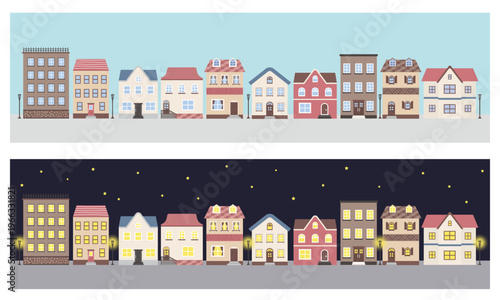 街並み　住宅　家　昼　夜　町　モチーフ　街　壁紙　町並み　