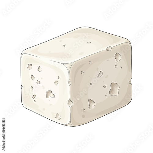 White Feta Cheese Block Isolated on White Background, Healthy Dairy Product