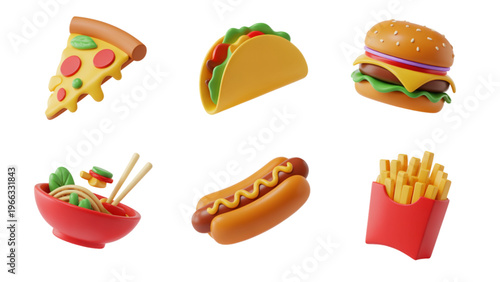 Assorted fast food items including burgers, hot dogs, and fries displayed in a circular arrangement Vector