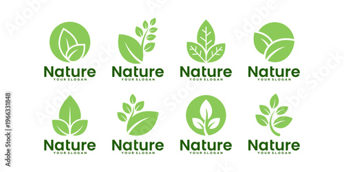 Modern leaf logo set featuring smooth organic shapes, ideal for natural, wellness, and environmentally friendly brand identities.