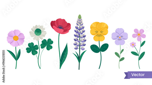 Colorful bouquet of six different flowers in a natural arrangement Vector