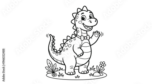 Smiling Cartoon Dinosaur Standing Upright Happy.