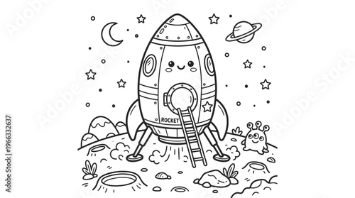 Smiling Spaceship on the Moon Surface.