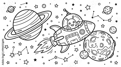 Astronaut Riding Rocket Through Space.