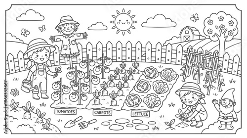 Children planting flowers in garden.