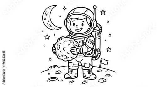 Astronaut holding a moon rock sample.