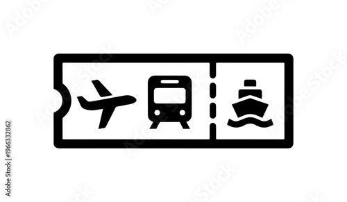 Transportation Mode Icons Set - Plane, Train, Ferry