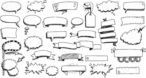 Hand-Drawn Speech Bubbles and Banners: Sketchy Set for Comic Style Designs