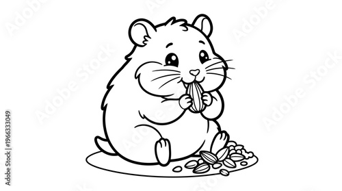 Cute Cartoon Hamster Eating Seeds.